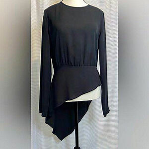 Women’s BCBG asymmetric‎ chic black semi sheer long sleeved blouse size small